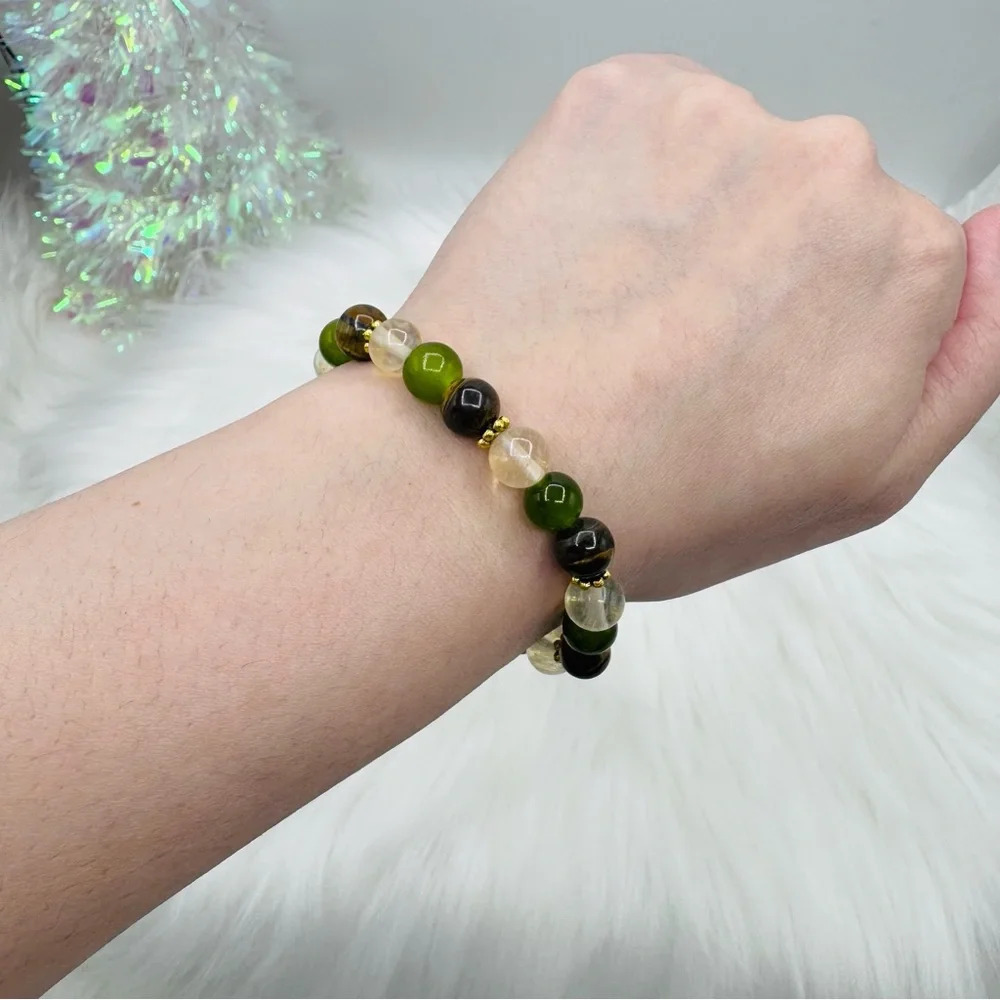 Tiger Eye Stone and Smoky Quartz Mix Beaded Bracelet